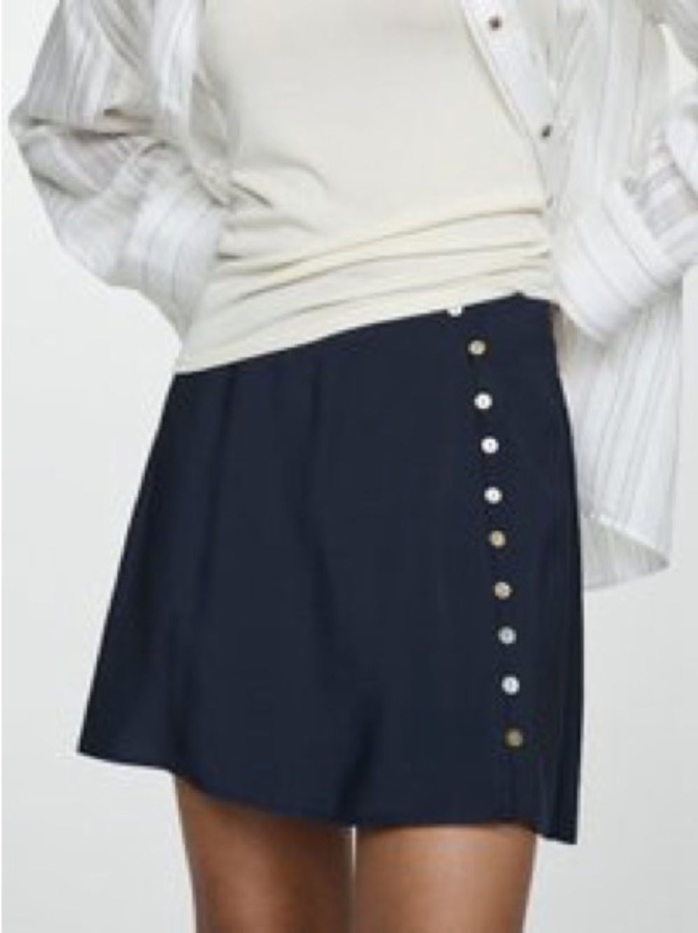Mango Navy Mini Skirt with Side Buttons